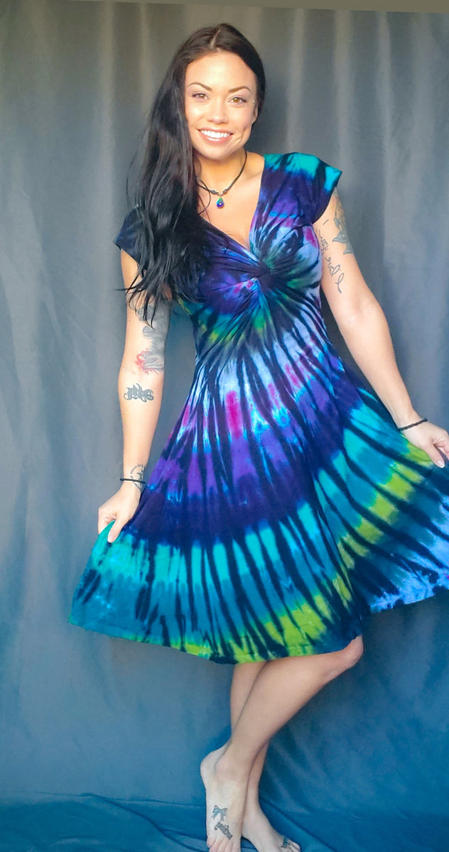 LuLaRoe Nicki Womens Dress Size L Blue Tie Dye - Depop