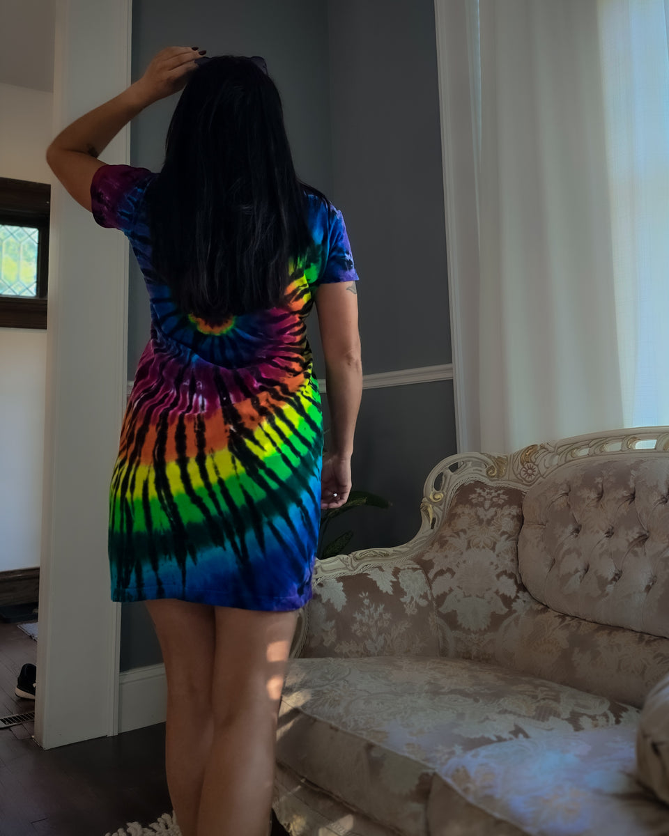 rainbow t shirt dress Oversized Asymmetrical Rainbow Tshirt Dress/ Spiral Tshirt Dress/ Oversized Tee/ Rainbow Dress/ Rainbow Tshirt/ Cotton T-shirt Dress