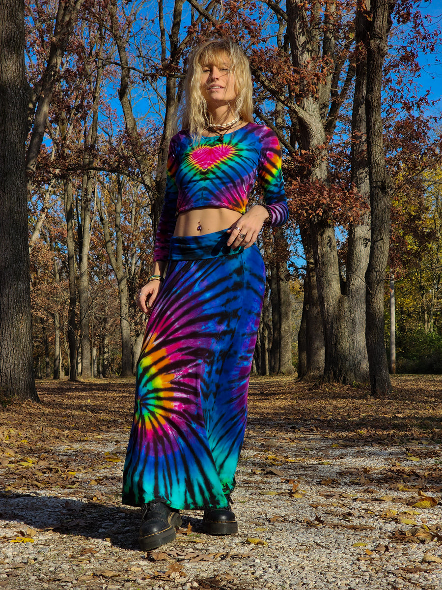 Midnight Rainbow Swirl Jersey Knit Maxi Skirt MEDIUM – Dimple's Dyes