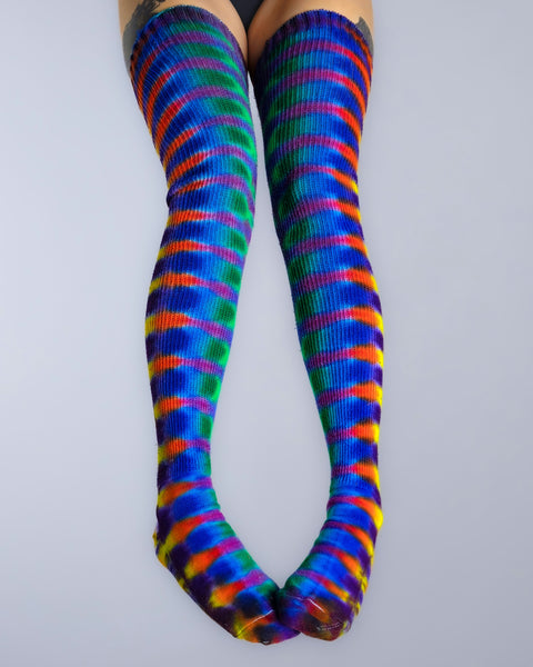 Rainbow DNA Thigh High Socks With Red – Dimple's Dyes