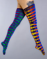 Rainbow DNA Thigh High Socks With Red