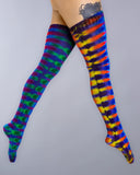 Rainbow DNA Thigh High Socks With Red