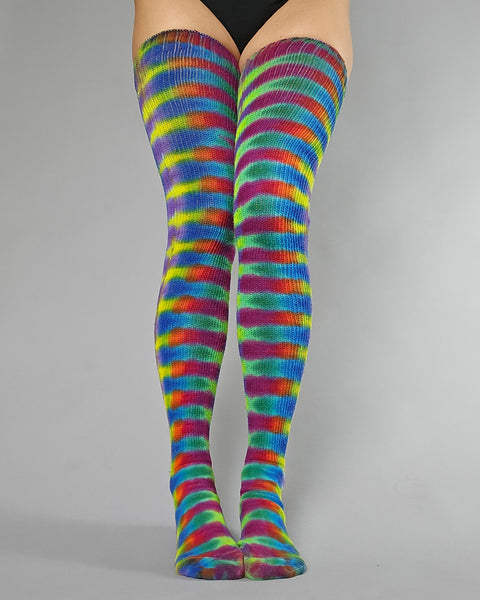Rainbow with Fuchsia Thigh High Socks