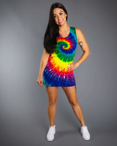 Rainbow Swirl Tank Dress Cover Up Tunic