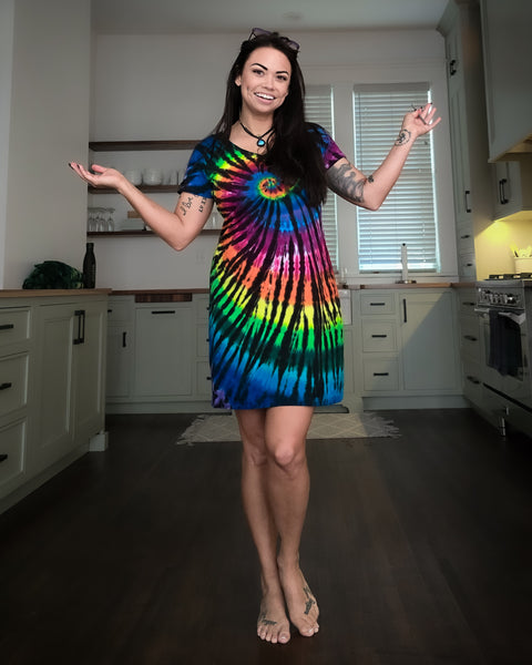 Midnight Rainbow V-Neck T-Shirt Dress