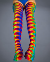 Rainbow with Fuchsia Thigh High Socks