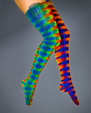 Rainbow with Fuchsia Thigh High Socks