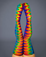 Rainbow with Fuchsia Thigh High Socks