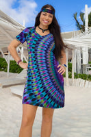 Half Moon Electric Forest V-Neck T-Shirt Dress