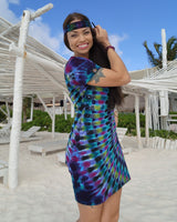 Half Moon Electric Forest V-Neck T-Shirt Dress Cover up Tunic