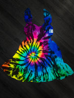 Midnight Rainbow Swirl Girls Flutter Sleeve Dress SMALL
