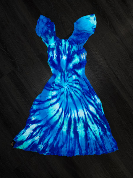 XLARGE Bluebird Swirl Kids Flutter Sleeve Dress