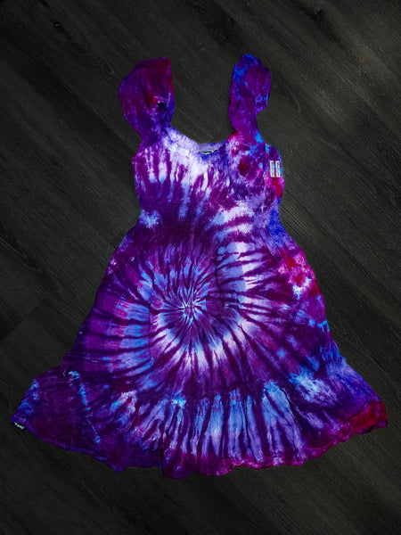 Perfect Purple Swirl Girls Flutter Sleeve Dress